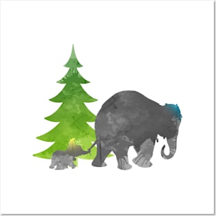 Christmas Elephants Inspired Silhouette Posters and Art